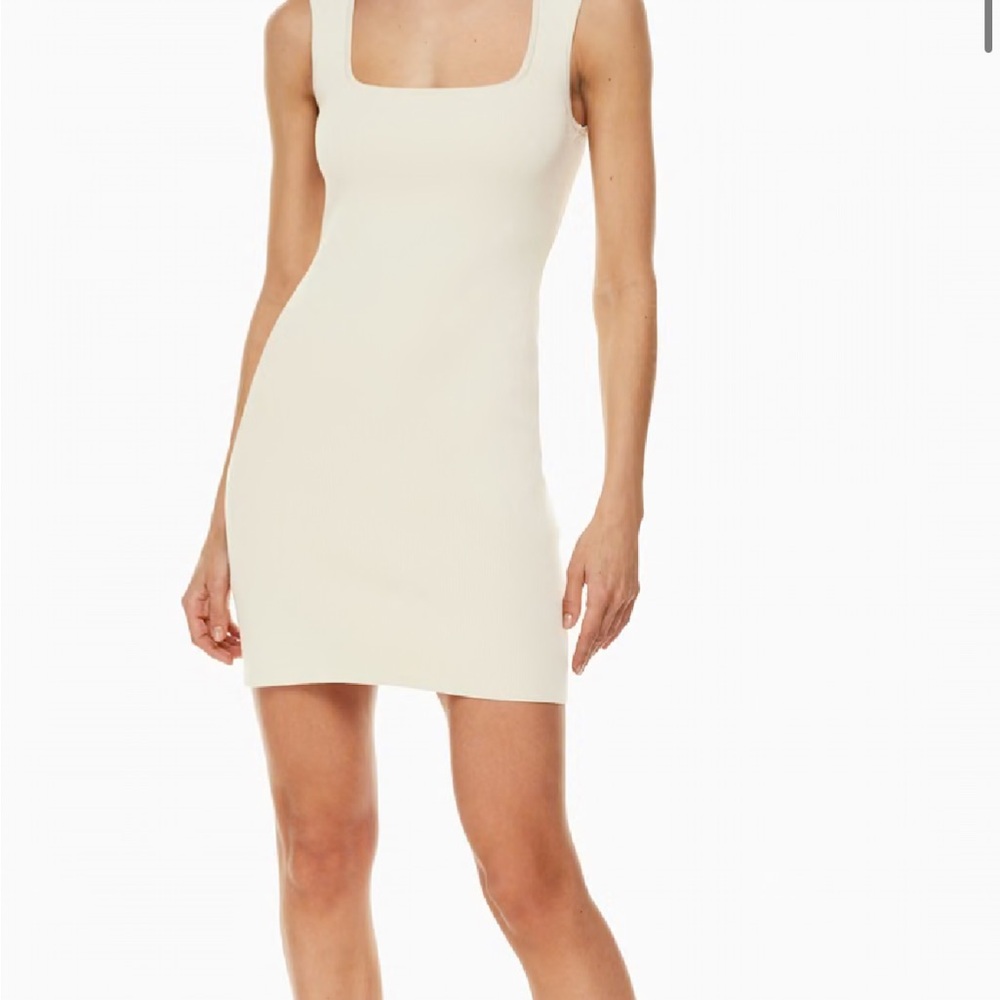 Aritzia Cream Ribbed Sleeveless Mini Dress